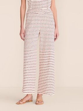 Lou & Grey Cream Wide-Leg Pants with Burgundy Stripes